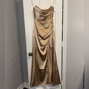 Azazie Leonis Gold Satin Dress